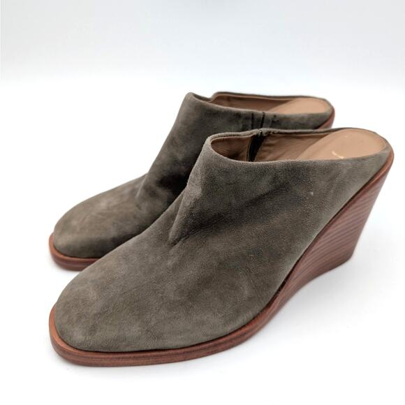 Joie Breana Wedge Mule Shoes Slip-On Almond Toe Women's" Olive Green Size US7B - Picture 1 of 12